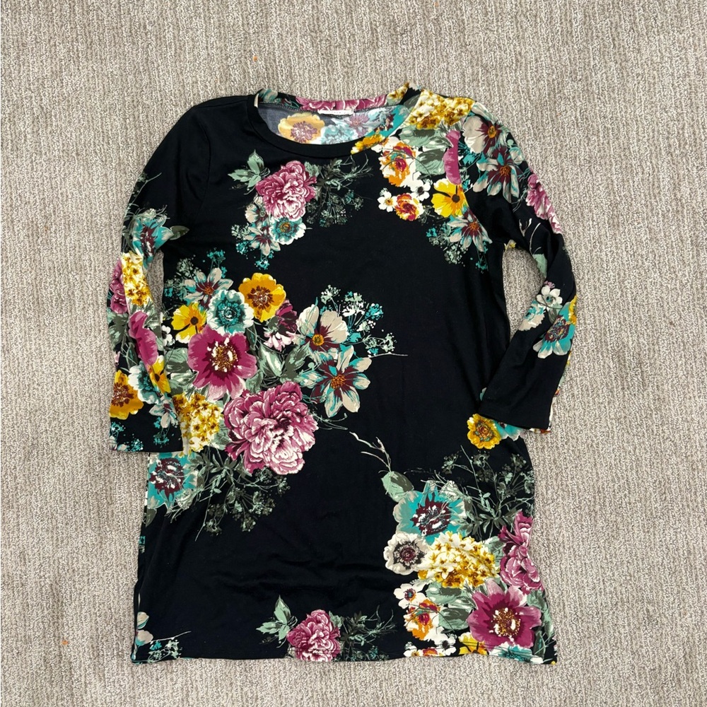 Reborn J Black Floral Long Sleeve Top